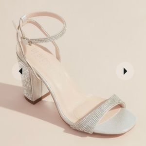 David’s bridal sparkly minimalist ankle strap block heel sandals